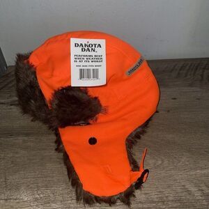 Dakota Dan Trooper Style Faux Fur Lined Hat Cap Orange~ Winter Ski Cold Gear